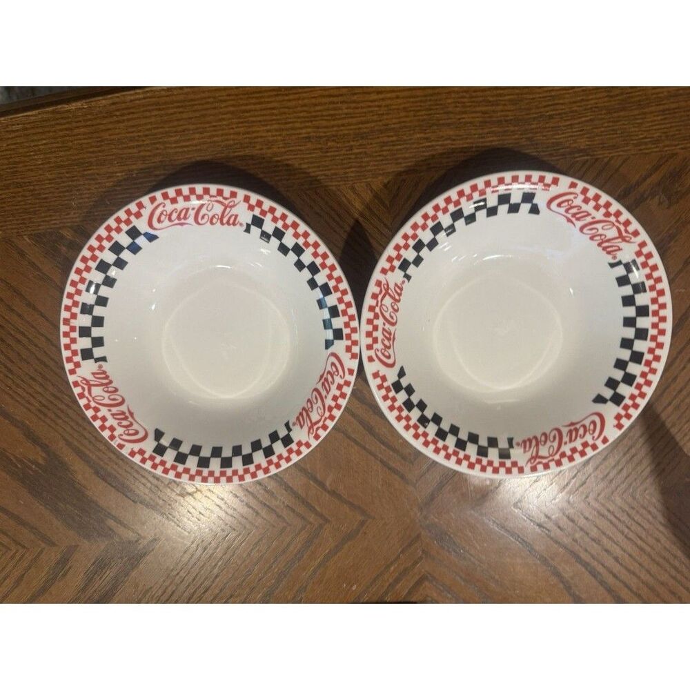 2 Gibson Coca Cola 8" Soup/Salad Bowls Checker Pattern